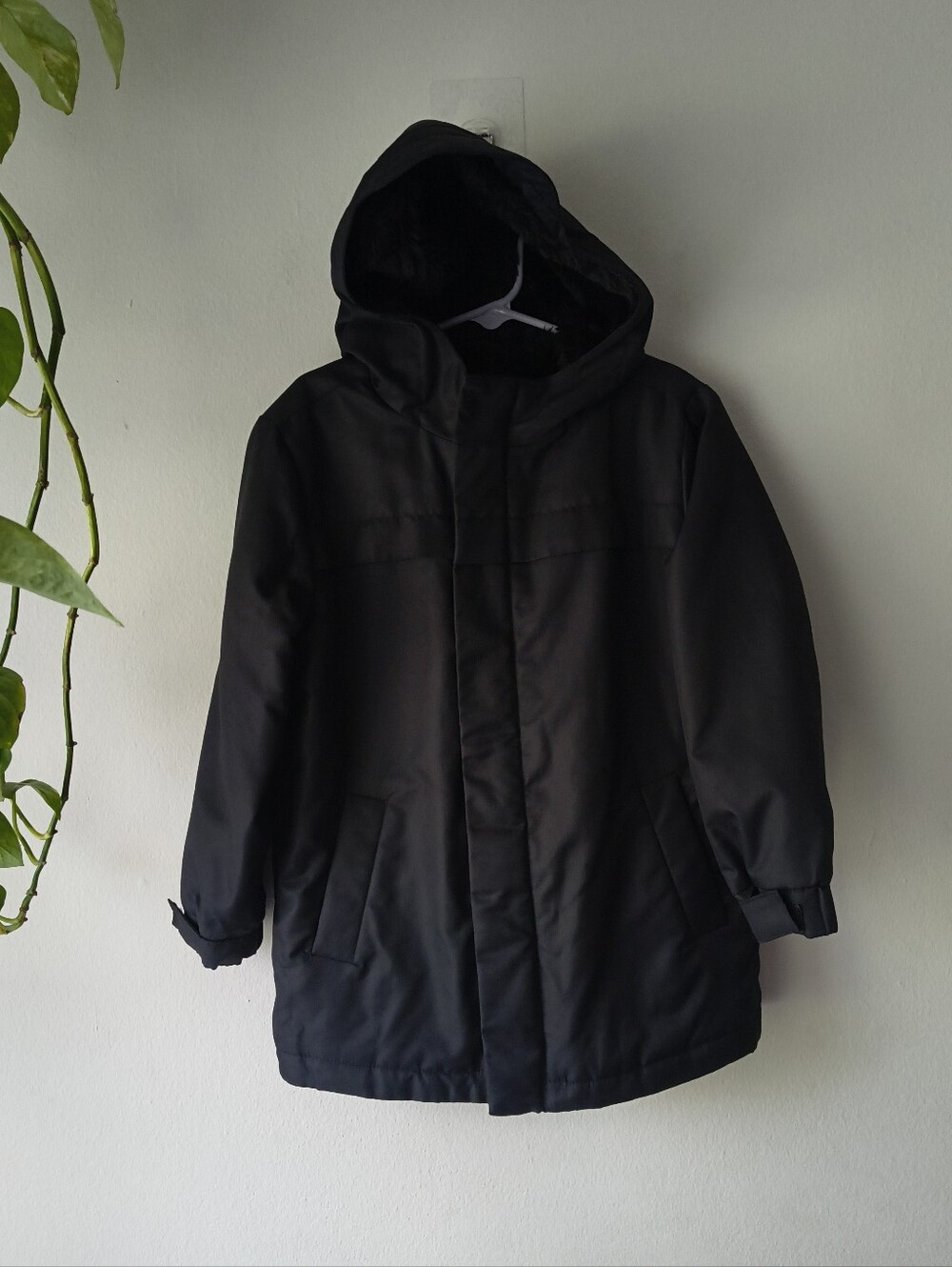Cat & Jack Boys Solid Black Hooded Winter Parka Jacket Coat